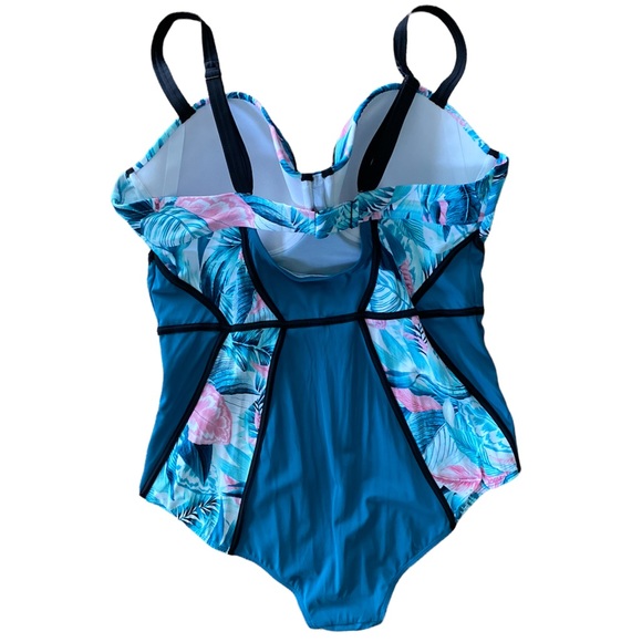 Torrid Blue/ Teal Palm Print Underwire One-Piece Swimsuit Size 2 DD/F (18-20) - Picture 11 of 13